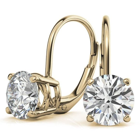 3.0 CTW Round Excellent Moissanite Basket Leverback Earrings - Picture 4 of 5